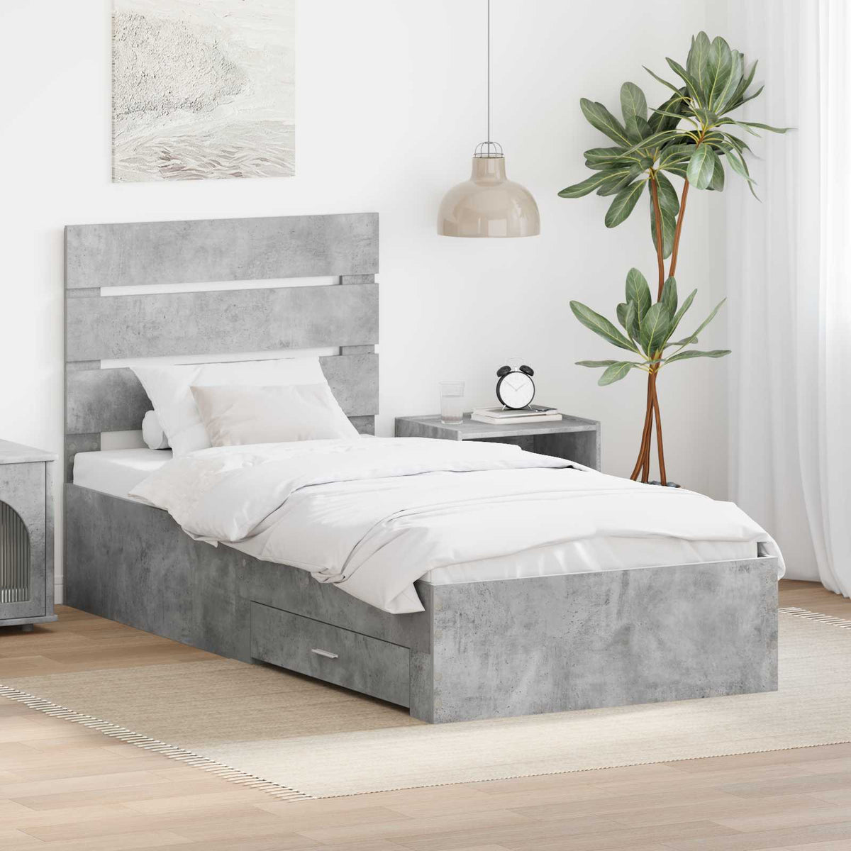 Krevetna konstrukcija s ladicama Betonski sivi 90 x 200 cm Siva 203 x 93 x 100 cm
