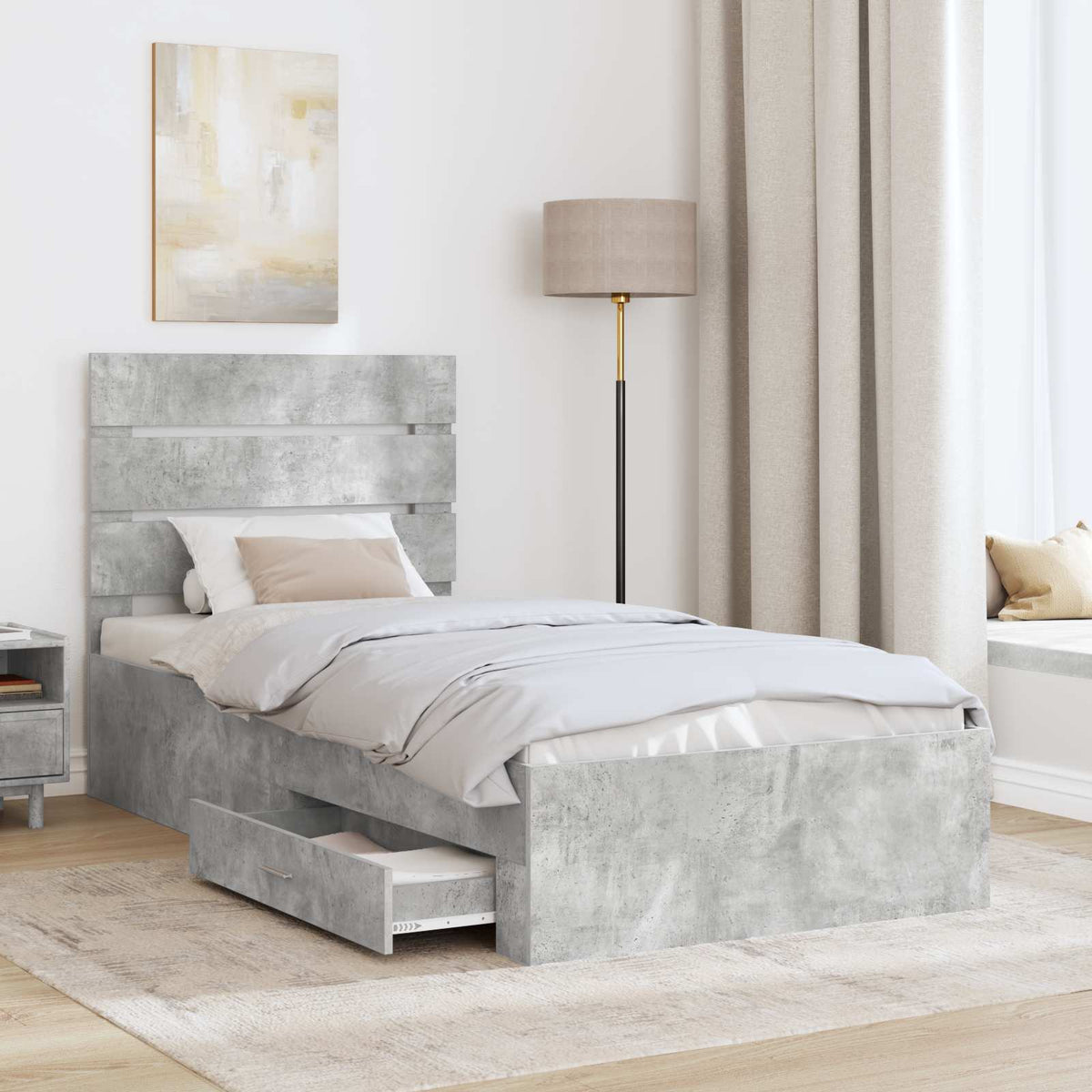 Krevetna konstrukcija s ladicama Betonski sivi 90 x 200 cm Siva 203 x 93 x 100 cm