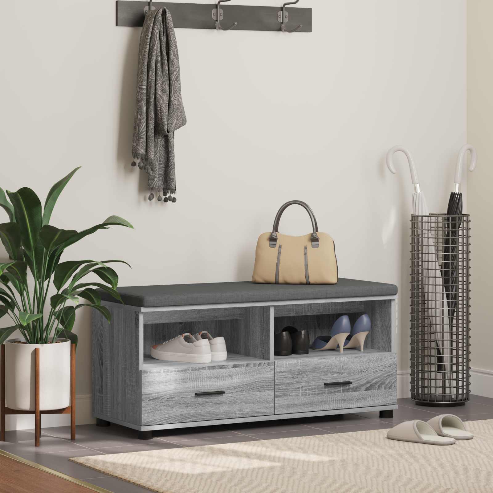 Klupa za hodnik s jastukom Sivi Sonoma 100 x 38 x 46 cm