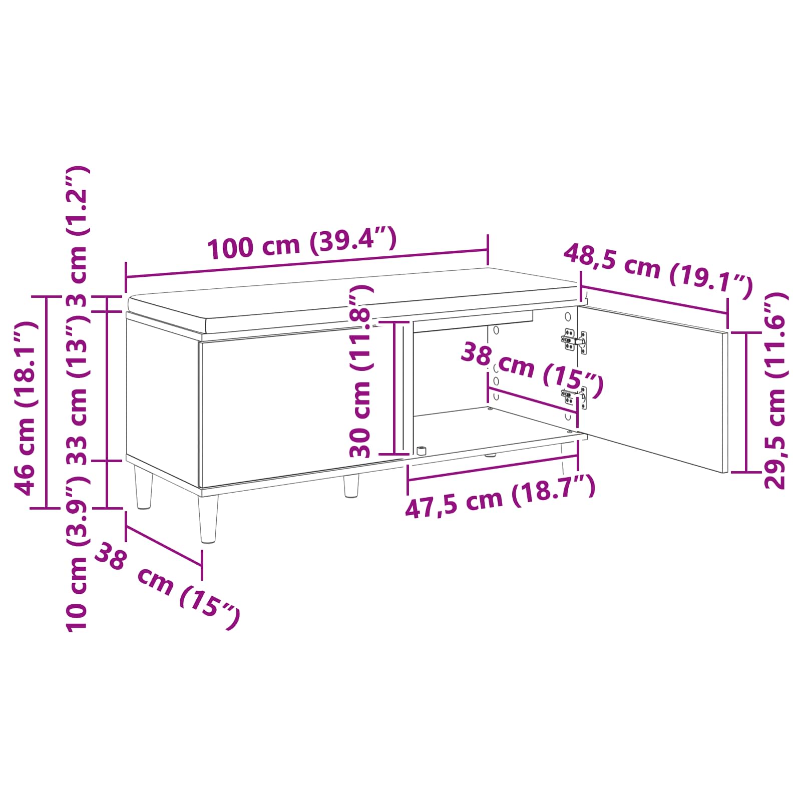 Klupa za hodnik s jastukom Sivi Sonoma 100 x 38 x 46 cm