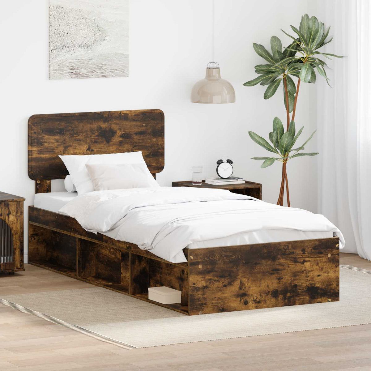 Krevetna konstrukcija Dimljeni hrast 90 x 200 cm Smeđa 93 x 206 x 90 cm