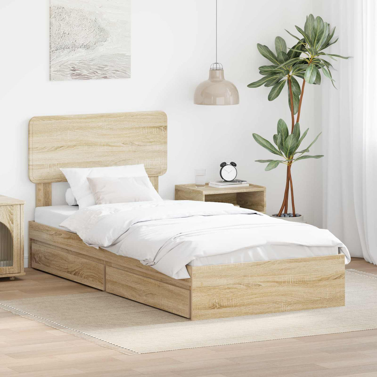 Krevet s od storage Sonoma hrast 100 x 200 cm Konstruirano drvo Smeđa 203 x 102 x 90 cm