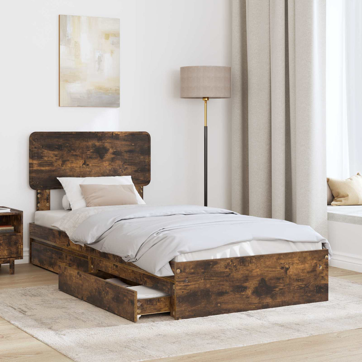 Krevet s od storage s ladicama Dimljeni hrast 90 x 190 cm Smeđa 193 x 93 x 90 cm