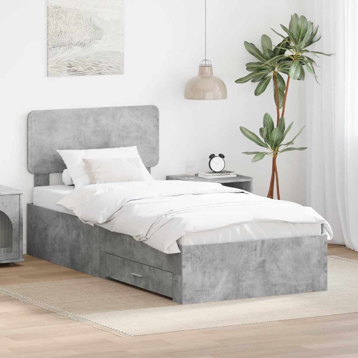 Krevetna konstrukcija s ladicama Betonski sivi 90 x 190 cm Siva 190 x 93 x 90 cm