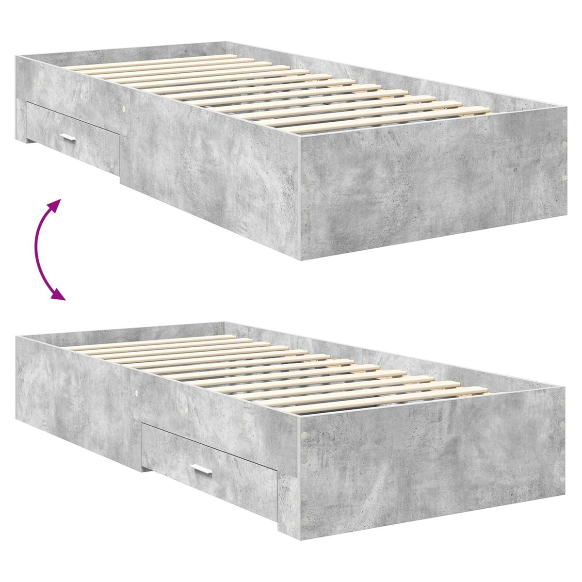 Krevetna konstrukcija s ladicama Betonski sivi 90 x 190 cm Siva 190 x 93 x 90 cm