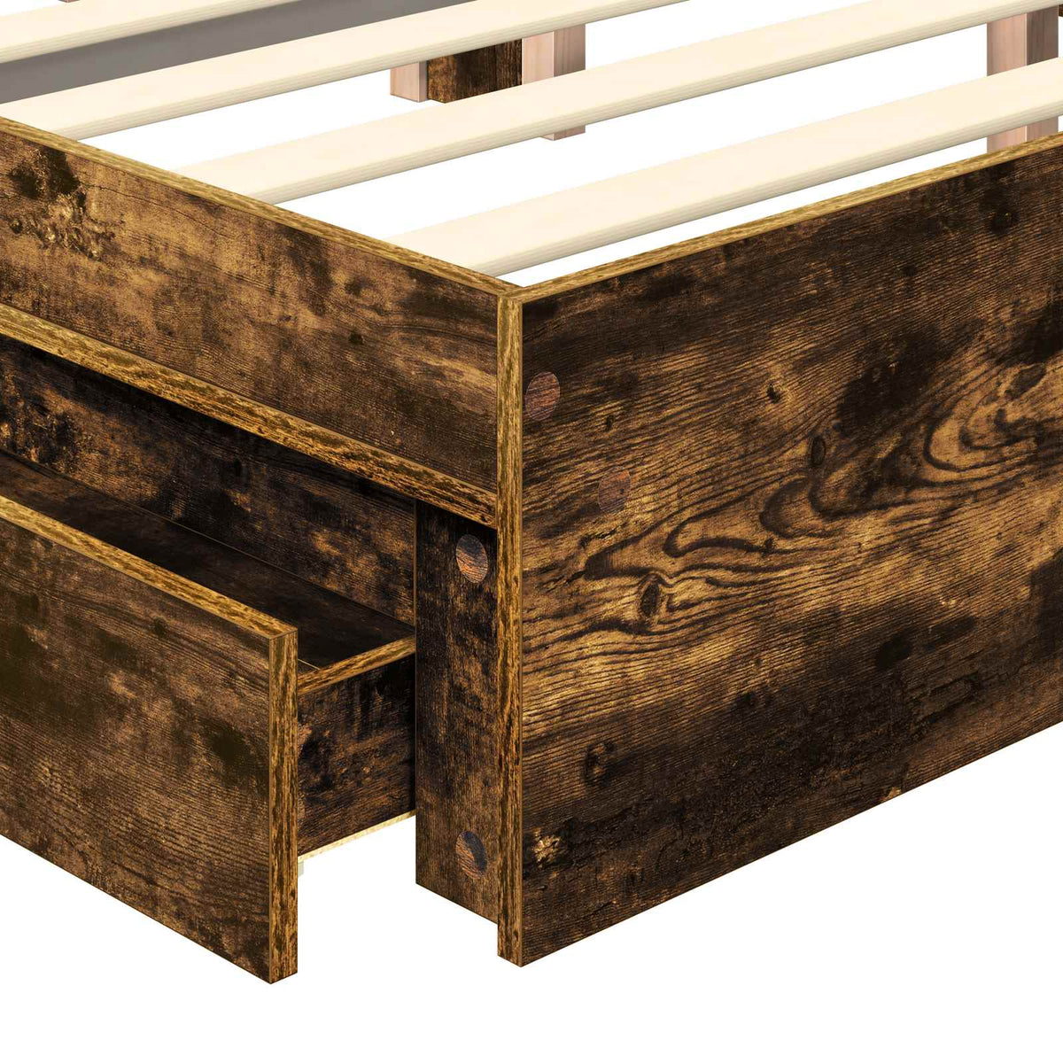 Krevet s od storage s ladicama Dimljeni hrast 135 x 190 cm Smeđa 196 x 138 x 100 cm