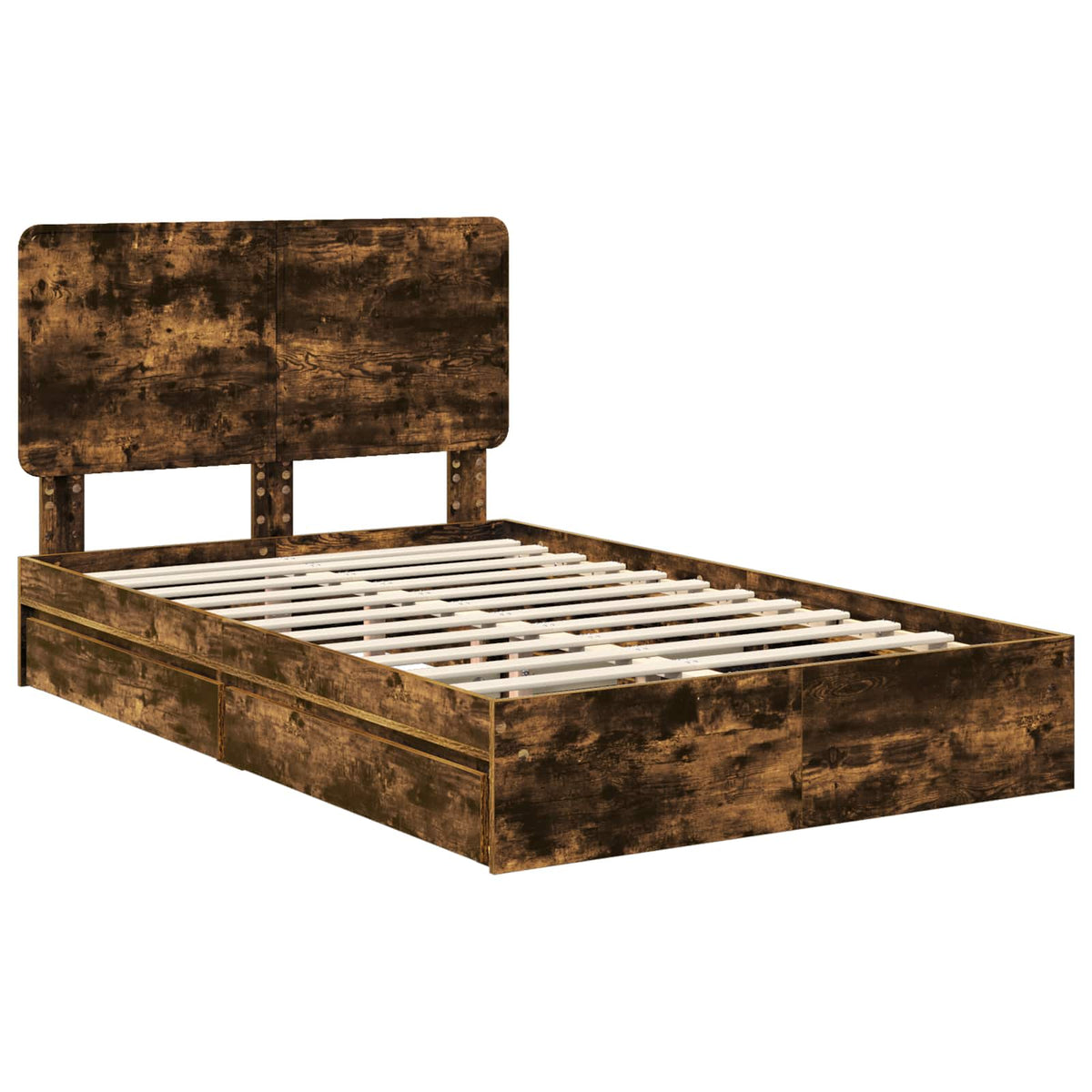 Krevet s od storage s ladicama Dimljeni hrast 135 x 190 cm Smeđa 196 x 138 x 100 cm