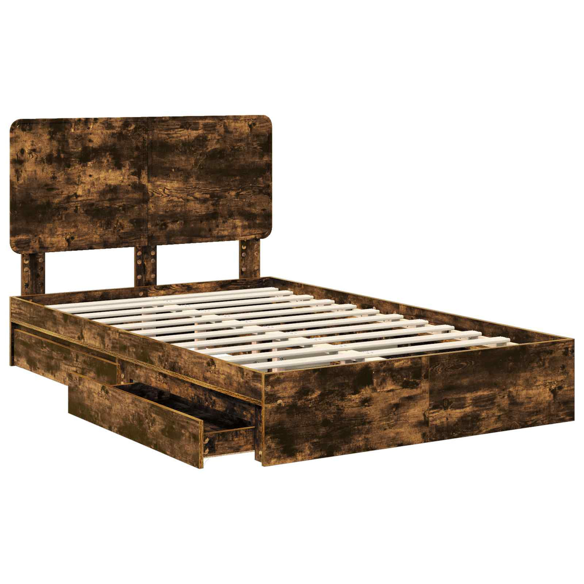 Krevet s od storage s ladicama Dimljeni hrast 135 x 190 cm Smeđa 196 x 138 x 100 cm