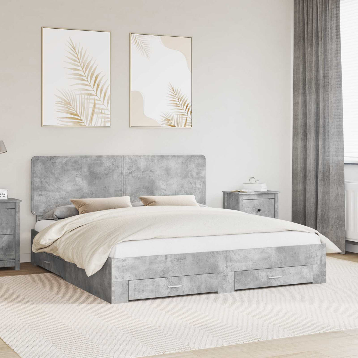 Krevetna konstrukcija s ladicama Betonski sivi 200 x 200 cm Siva 203 x 203 x 100 cm
