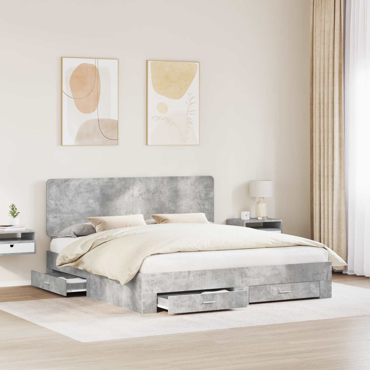 Krevetna konstrukcija s ladicama Betonski sivi 200 x 200 cm Siva 203 x 203 x 100 cm