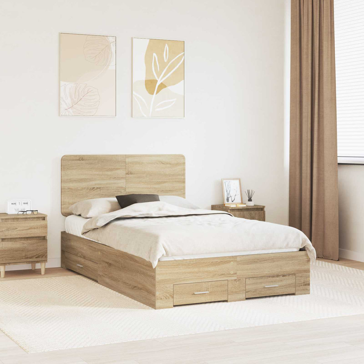 Krevetna konstrukcija s ladicama Sonoma hrast 120 x 200 cm Smeđa 203 x 123 x 100 cm