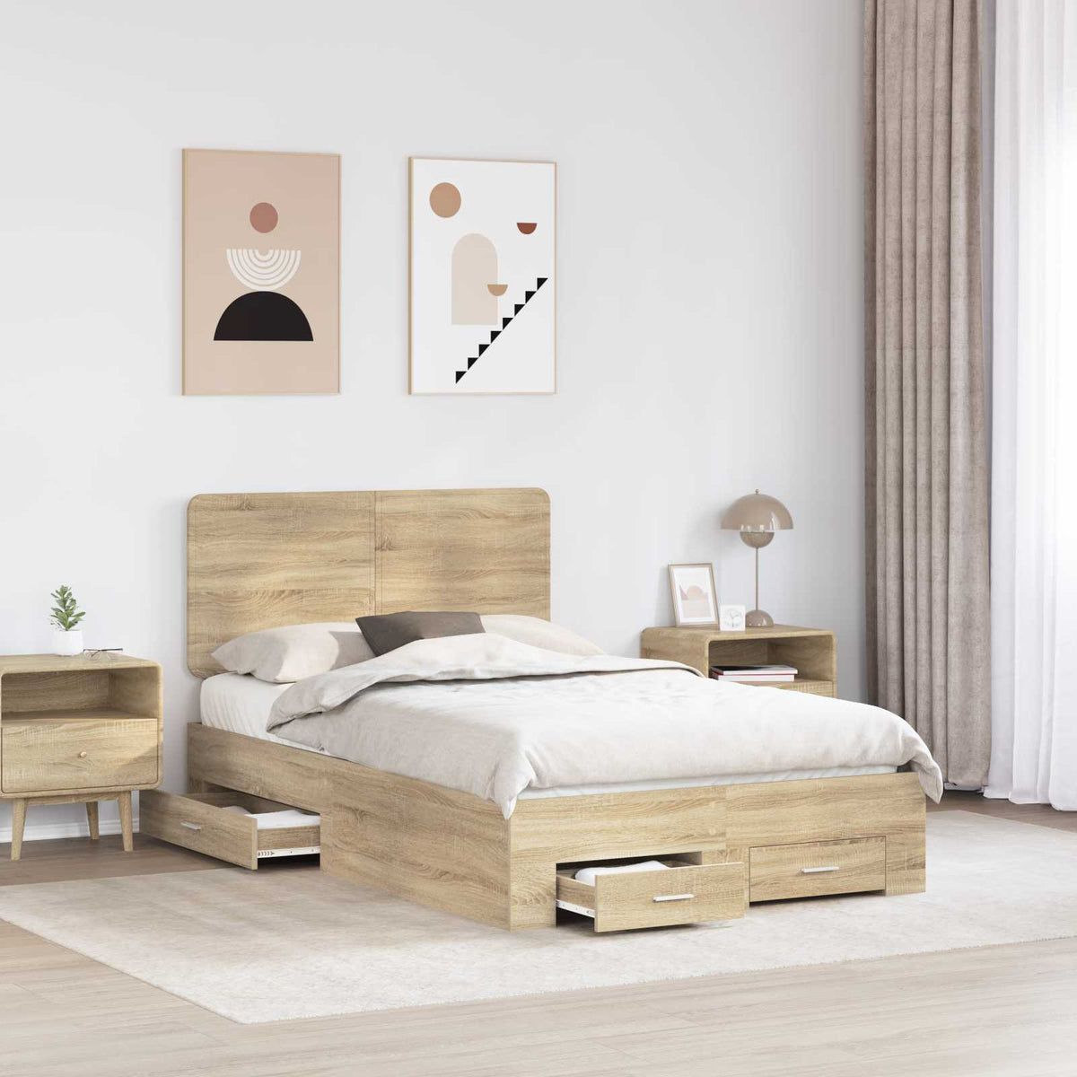 Krevetna konstrukcija s ladicama Sonoma hrast 120 x 200 cm Smeđa 203 x 123 x 100 cm