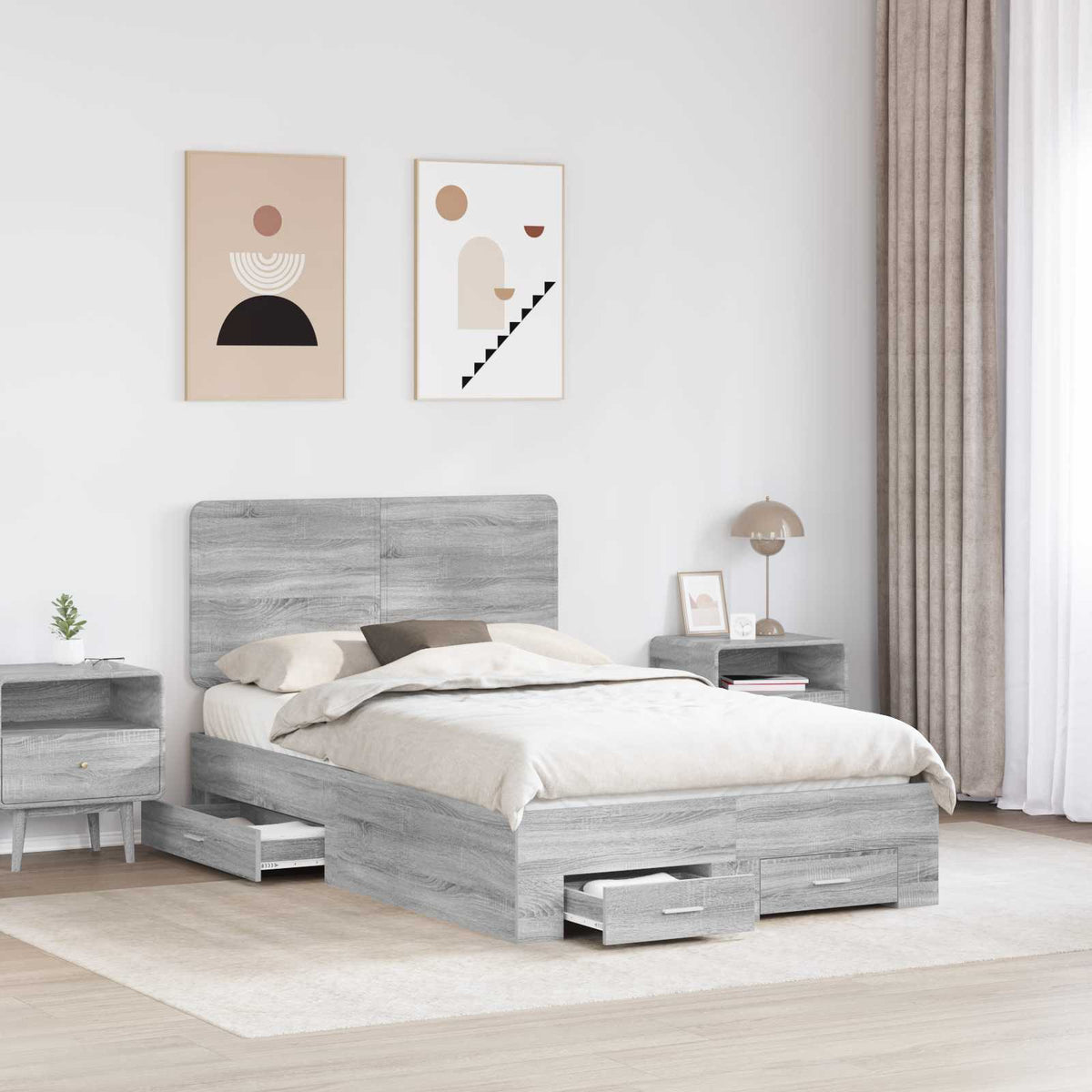 Krevetna konstrukcija s ladicama Siva Sonoma 120 x 200 cm 203 x 123 x 100 cm