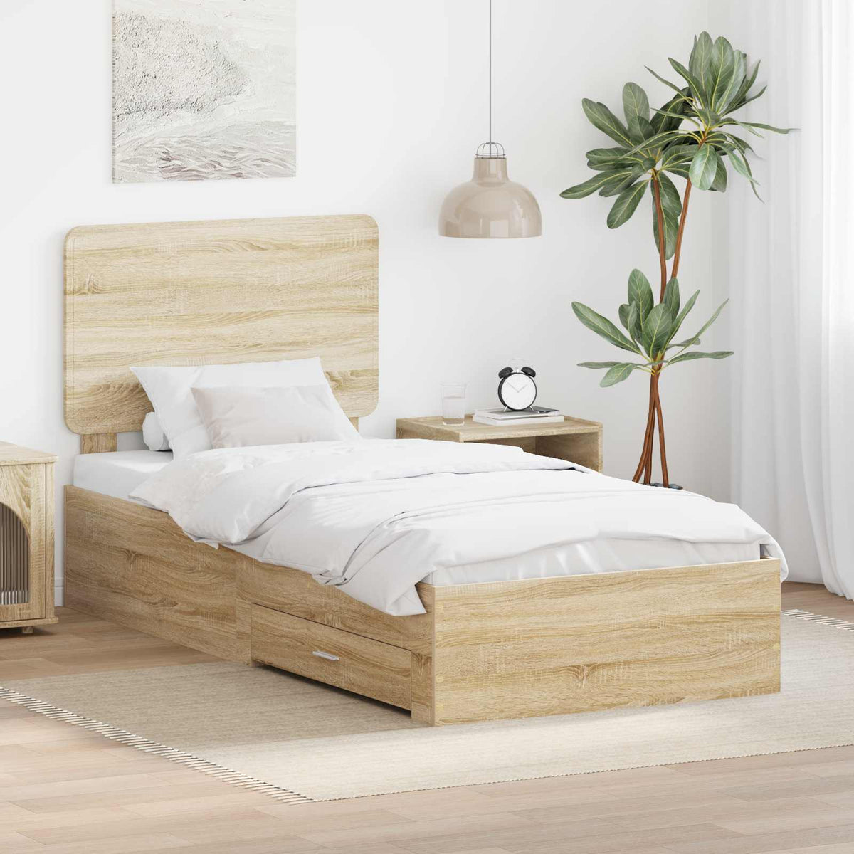 Krevetna konstrukcija s ladicama Sonoma hrast 100 x 200 cm Smeđa 203 x 103 x 100 cm