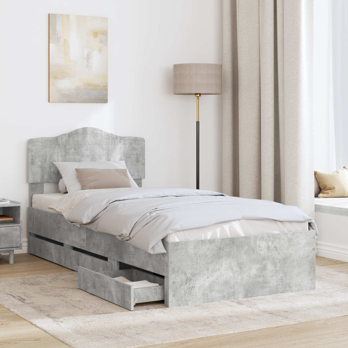 Krevetna konstrukcija s ladicama Betonski sivi 90 x 200 cm Siva 206 x 93 x 90 cm