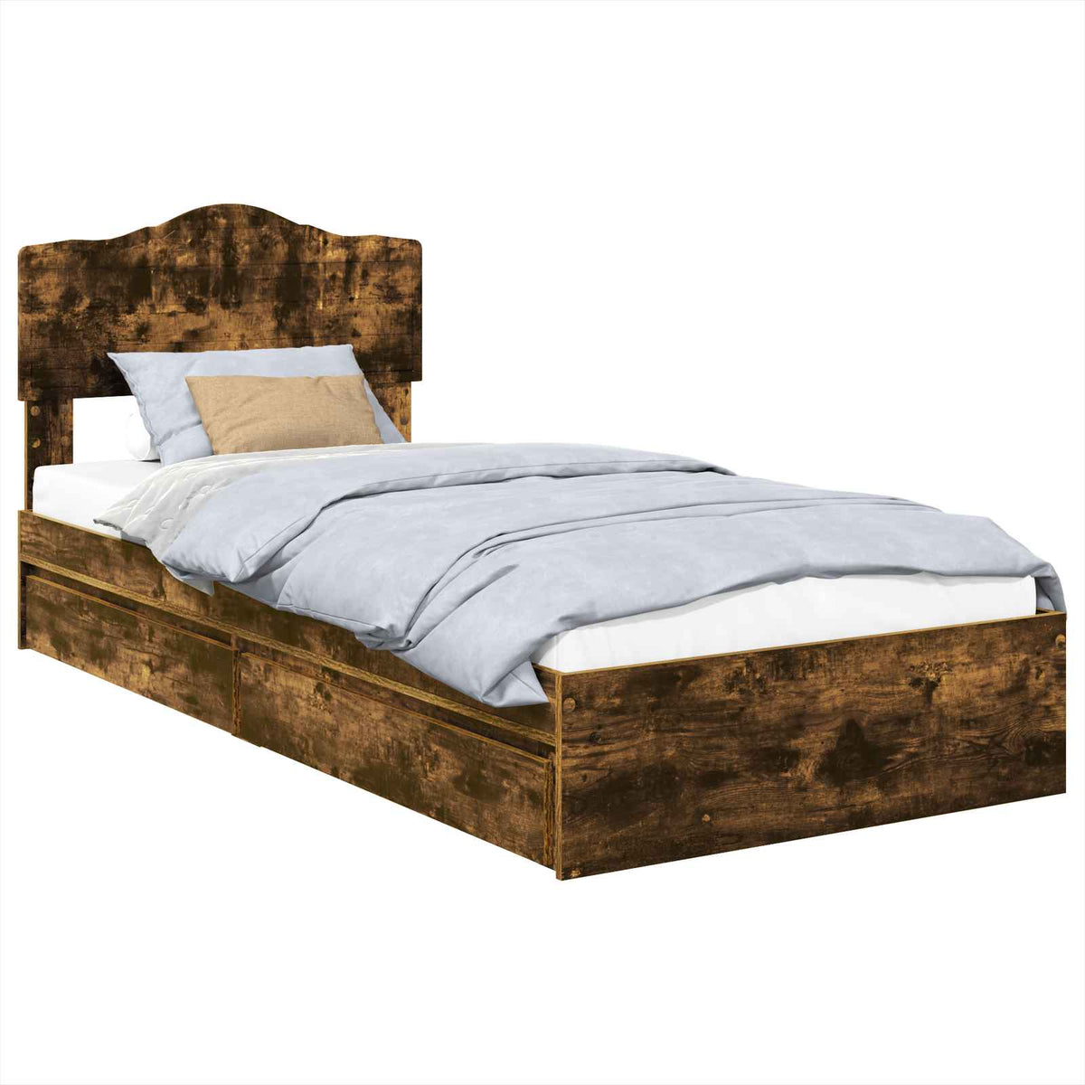 Krevet s od storage s ladicama Dimljeni hrast 100 x 200 cm Smeđa 206 x 102 x 90 cm