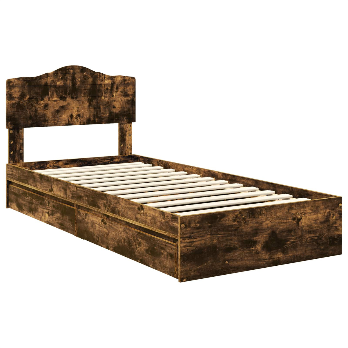 Krevet s od storage s ladicama Dimljeni hrast 100 x 200 cm Smeđa 206 x 102 x 90 cm