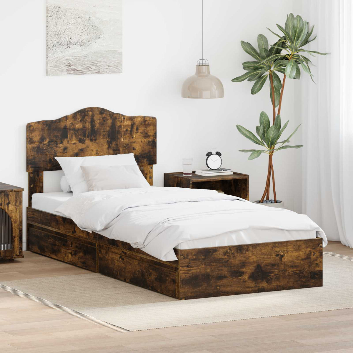 Krevet s od storage s ladicama Dimljeni hrast 90 x 200 cm Smeđa 206 x 93 x 90 cm