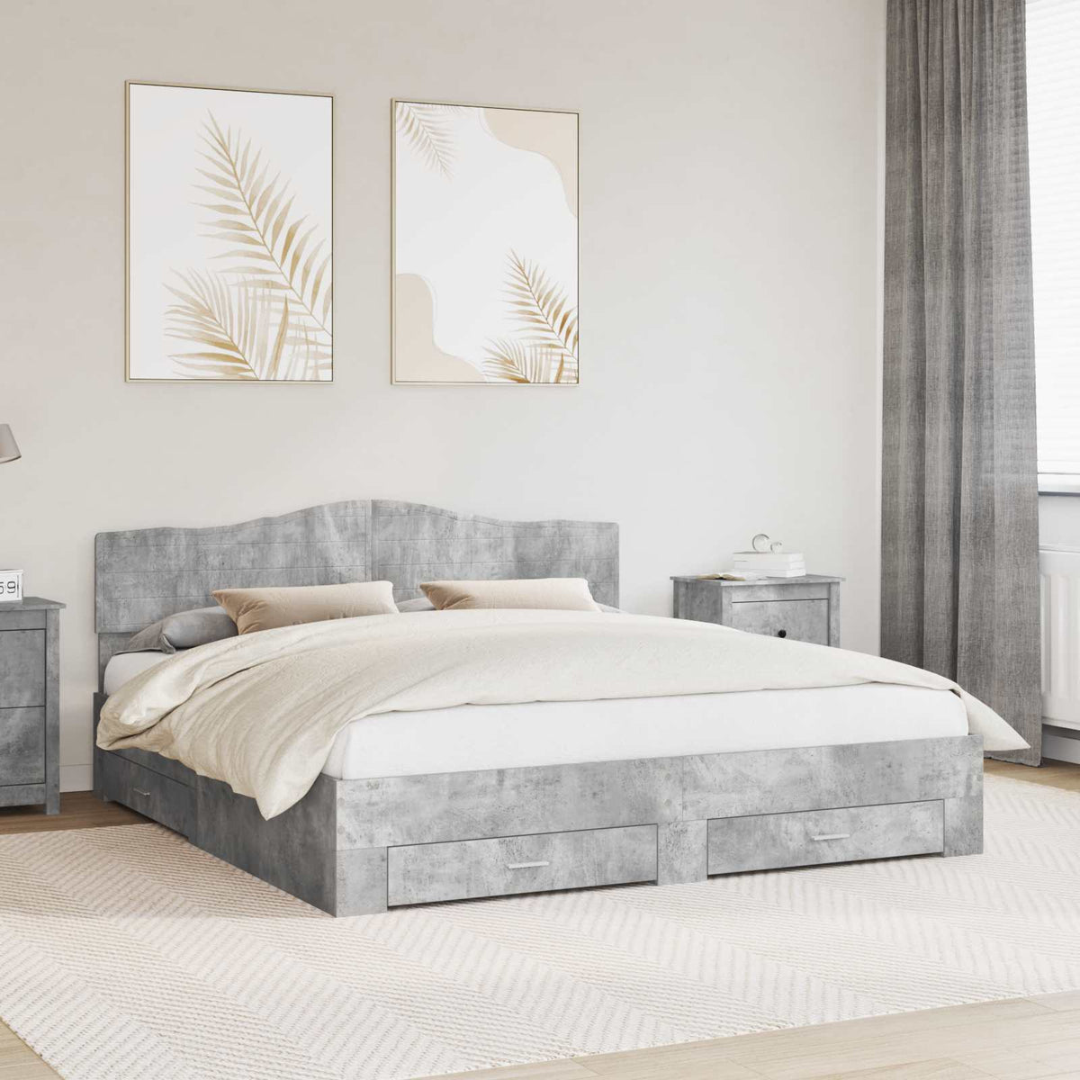 Krevetna konstrukcija s ladicama Betonski sivi 180 x 200 cm Siva 203 x 183 x 90 cm