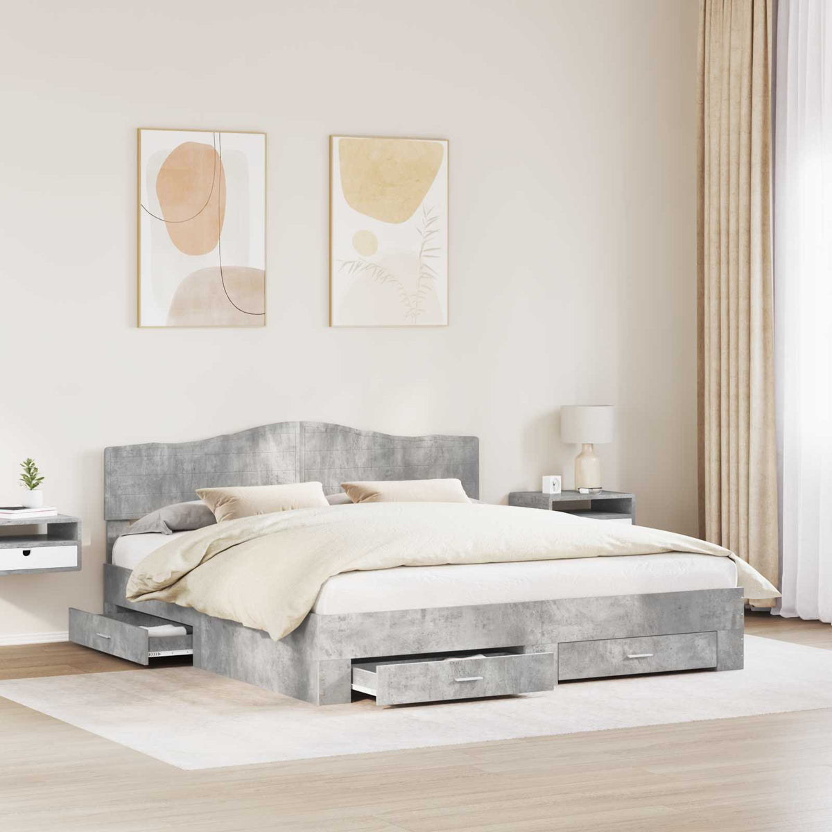 Krevetna konstrukcija s ladicama Betonski sivi 180 x 200 cm Siva 203 x 183 x 90 cm