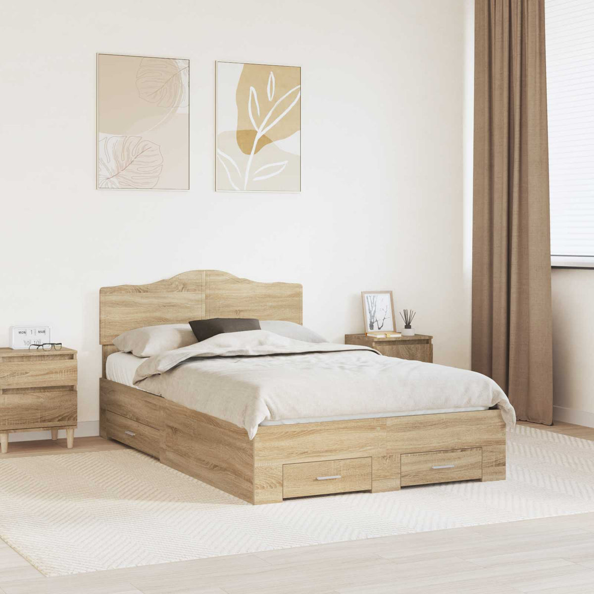 Krevetna konstrukcija s ladicama Sonoma hrast 120 x 200 cm Smeđa 206 x 123 x 90 cm