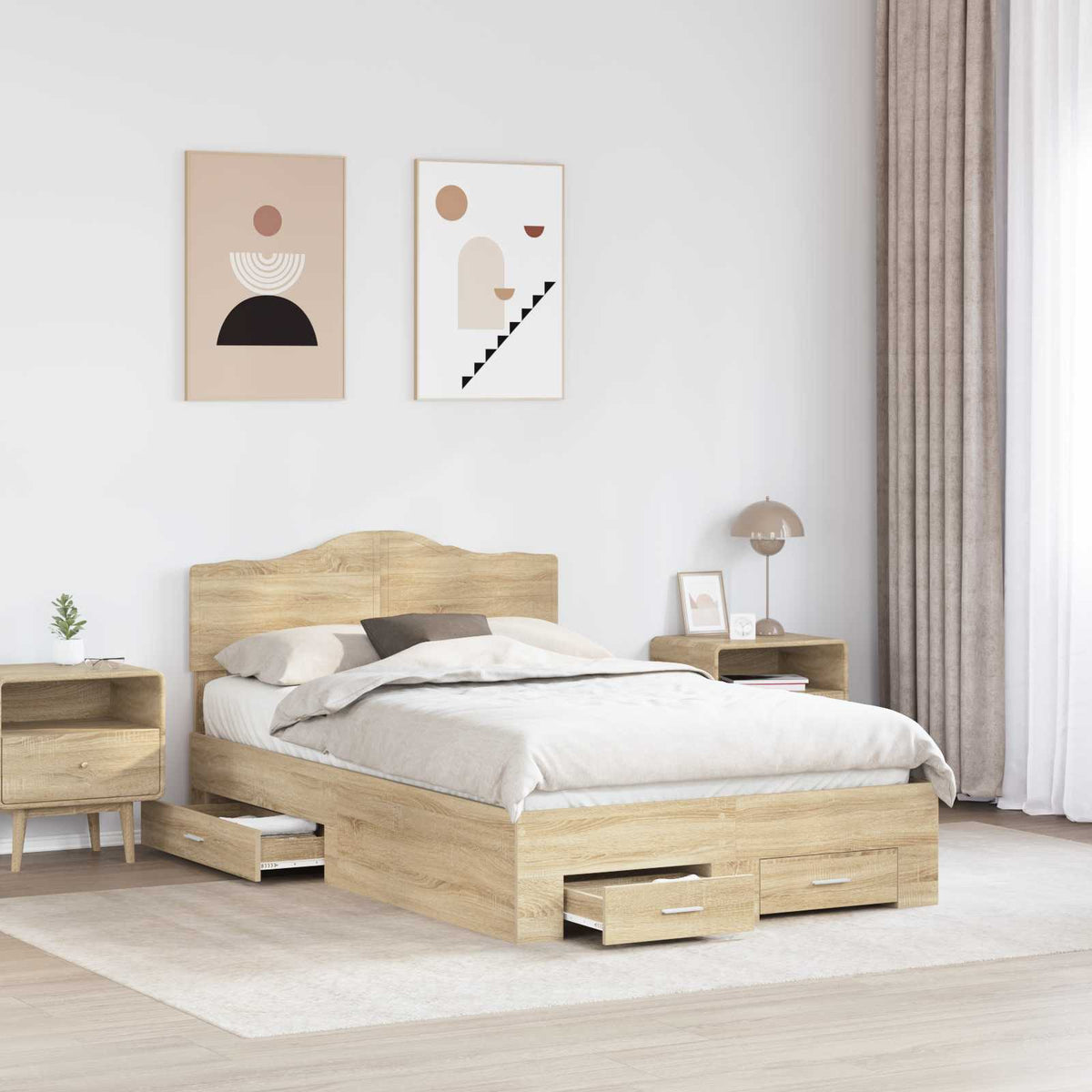 Krevetna konstrukcija s ladicama Sonoma hrast 120 x 200 cm Smeđa 206 x 123 x 90 cm