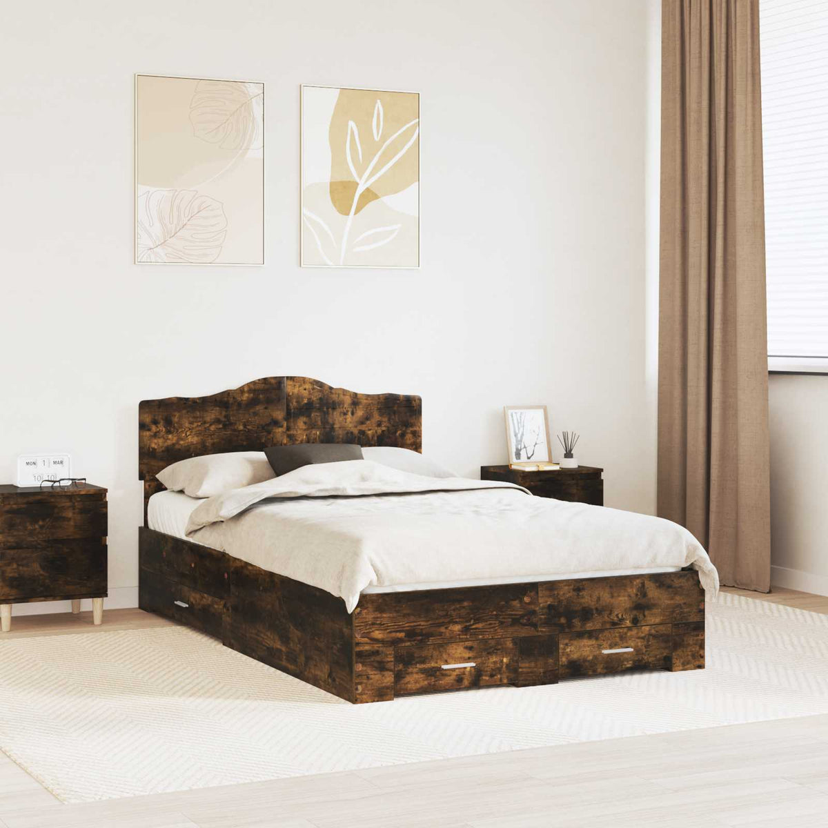 Krevetna konstrukcija s ladicama Dimljeni hrast 120 x 200 cm Smeđa 206 x 123 x 90 cm