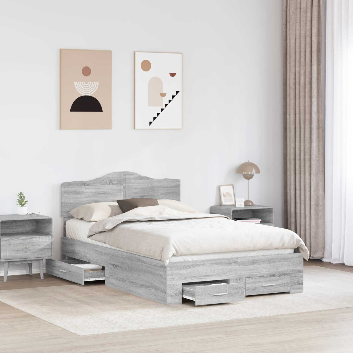 Krevetna konstrukcija s ladicama Siva Sonoma 120 x 190 cm 196 x 123 x 90 cm