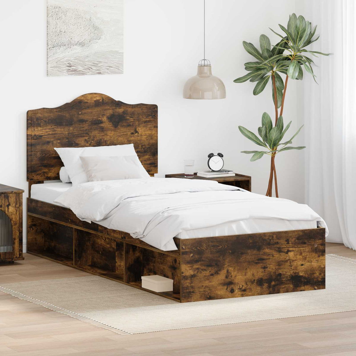 Krevetna konstrukcija s uzglavljem Dimljeni hrast 90 x 200 cm Smeđa 206 x 93 x 100 cm