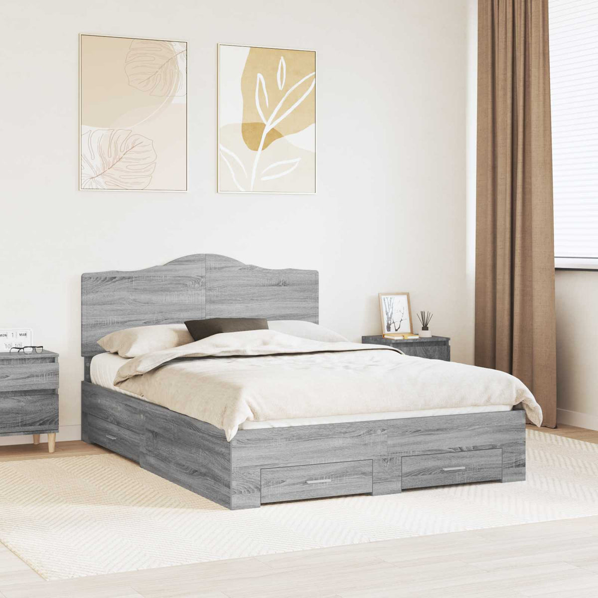 Krevetna konstrukcija s ladicama Siva Sonoma 140 x 190 cm 196 x 143 x 100 cm