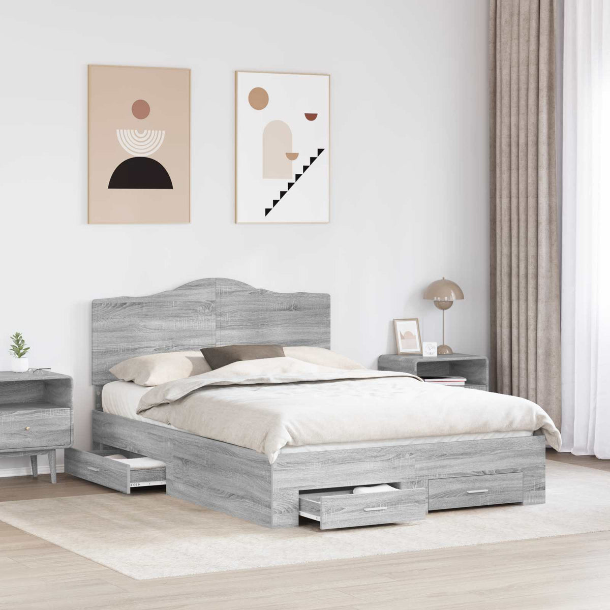 Krevetna konstrukcija s ladicama Siva Sonoma 140 x 190 cm 196 x 143 x 100 cm