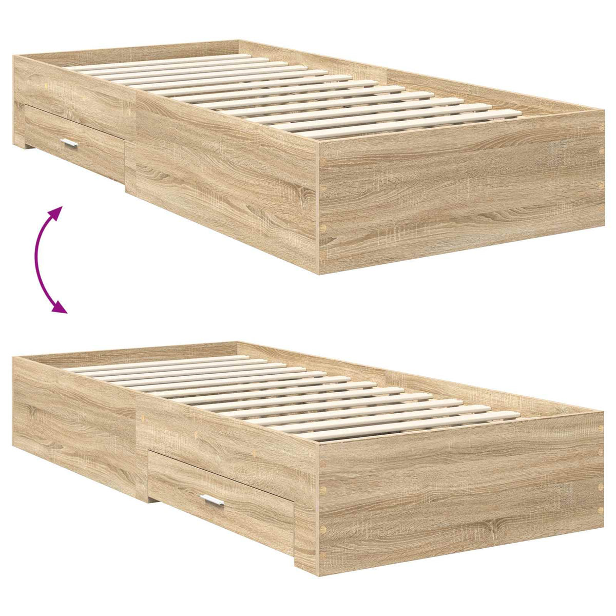 Krevetna konstrukcija s ladicama Sonoma hrast 100 x 200 cm Smeđa 203 x 103 x 100 cm