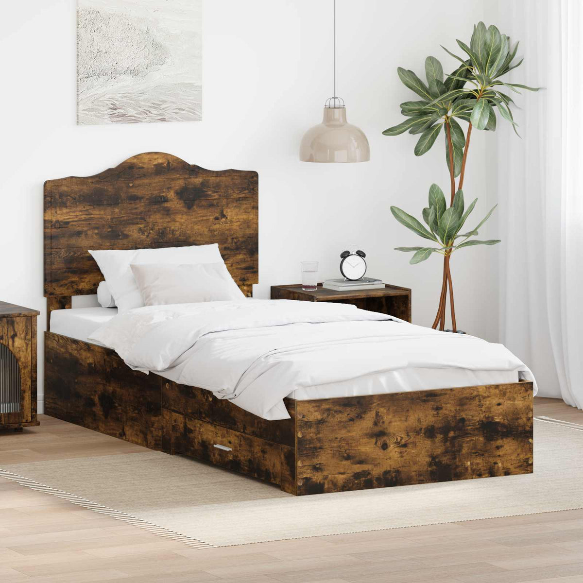 Krevetna konstrukcija s ladicama Dimljeni hrast 90 x 190 cm Smeđa 193 x 93 x 100 cm