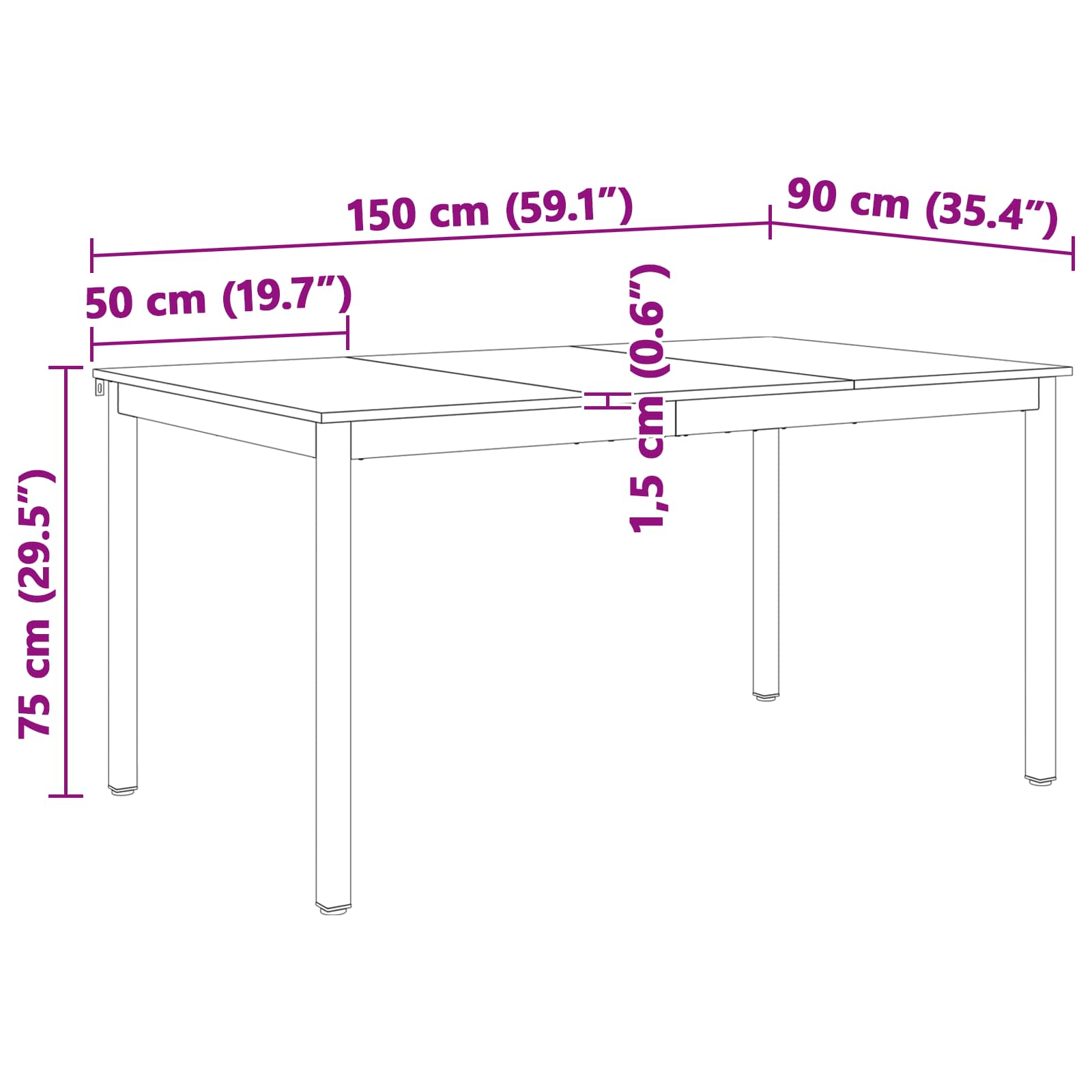 Stol za objedovanje Bijelo 150 x 90 x 75 cm Čvrsto borovo drvo