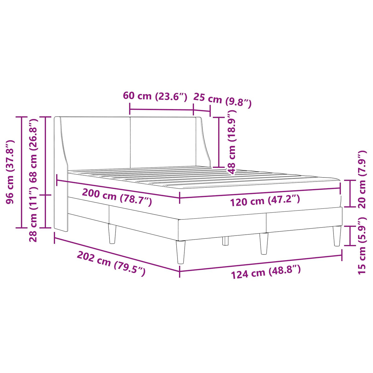 Okvir kreveta s madracem Svjetlosiva 120 x 200 cm Poliester