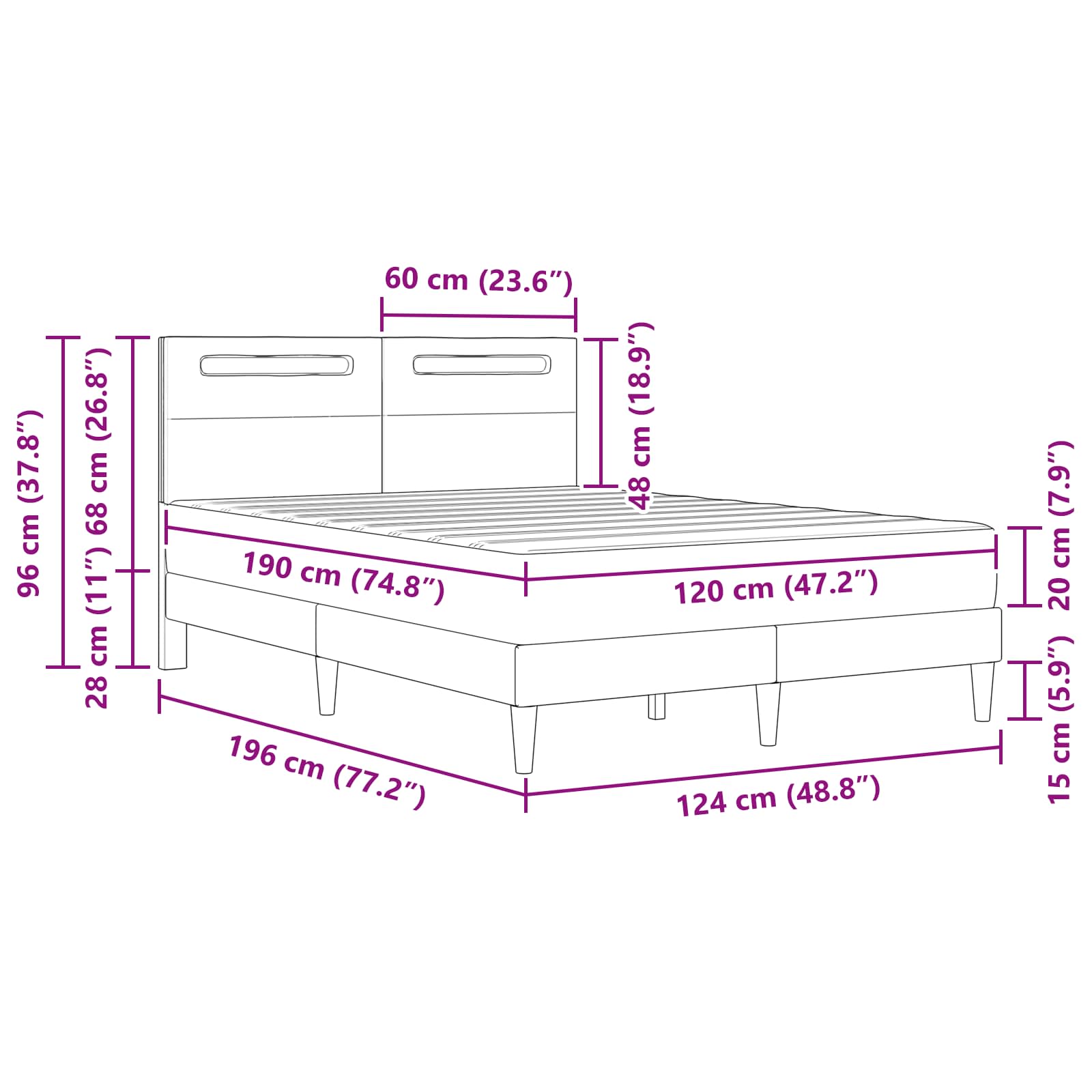 Krevetna konstrukcija s LED trakama 2 pcs Umjetna koža