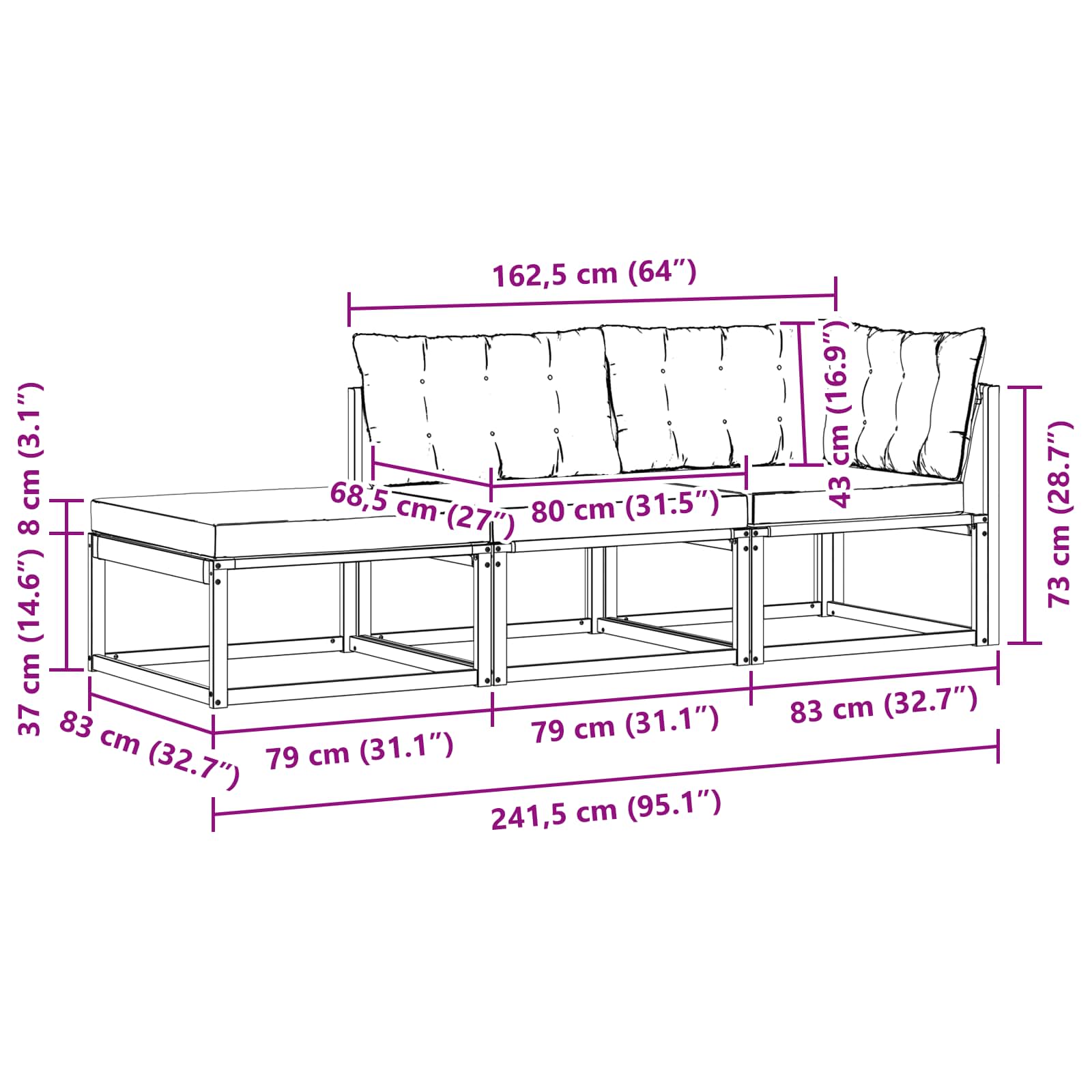 Set vanjskih sofa Bijela i svjetlosiva 241,5 x 83 x 73 cm