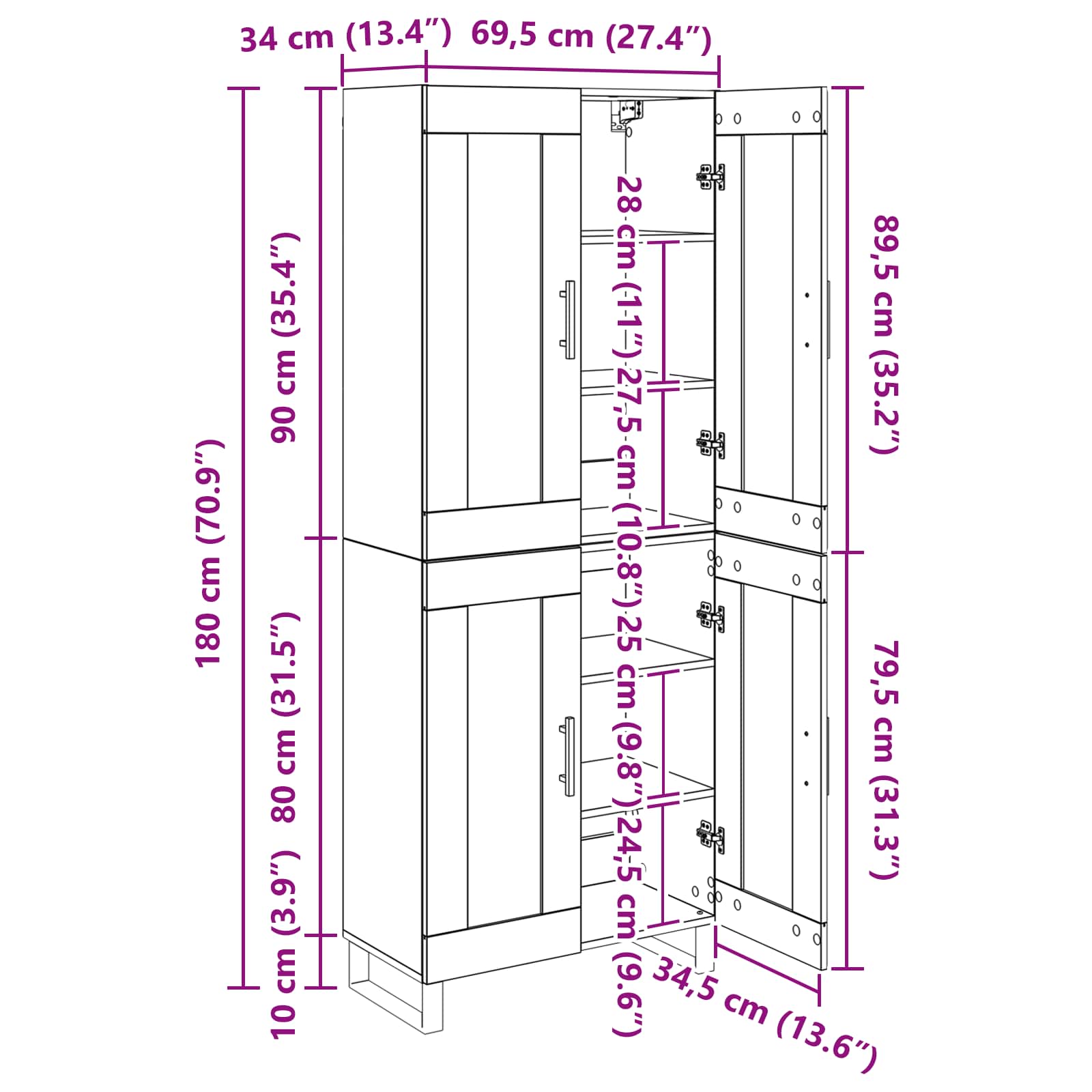 Highboard 2 pcs Umjetnički hrast Konstruirano drvo