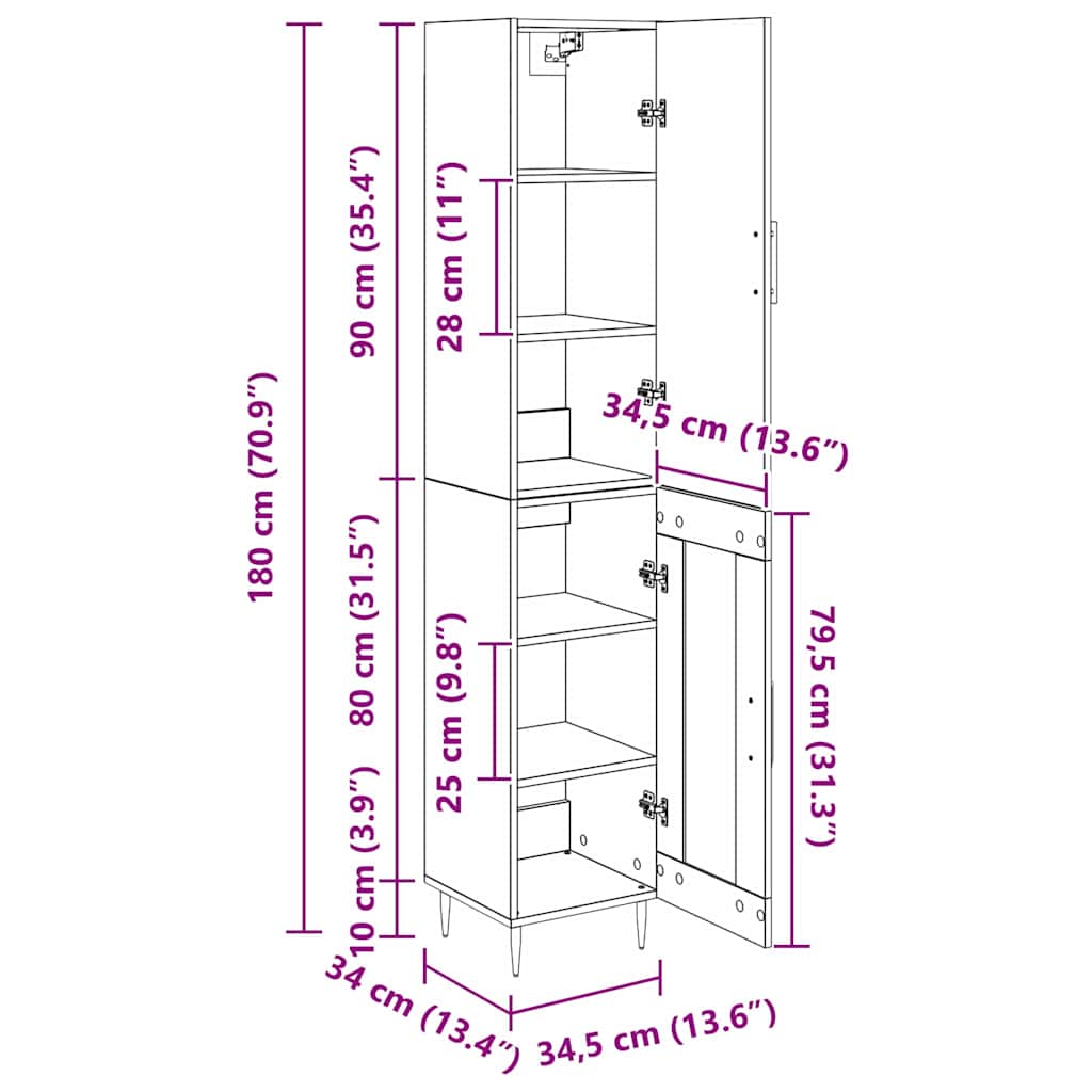 Highboard 2 pcs Umjetnički hrast Konstruirano drvo