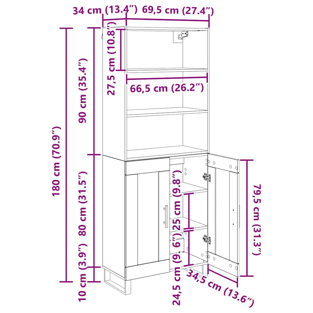 Highboard 2 pcs Umjetnički hrast Konstruirano drvo