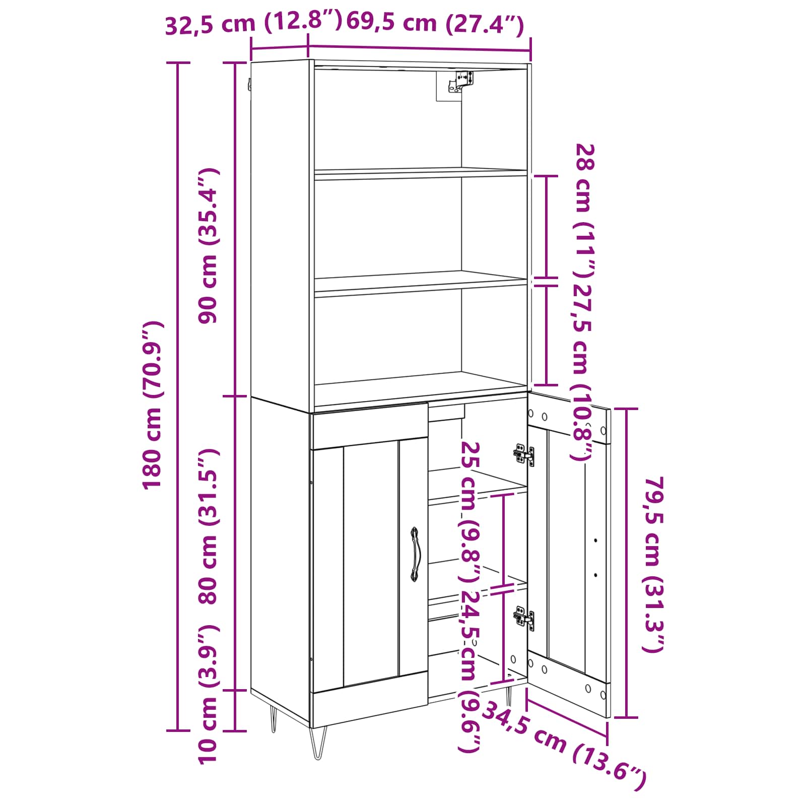 Highboard 2 pcs Umjetnički hrast Konstruirano drvo