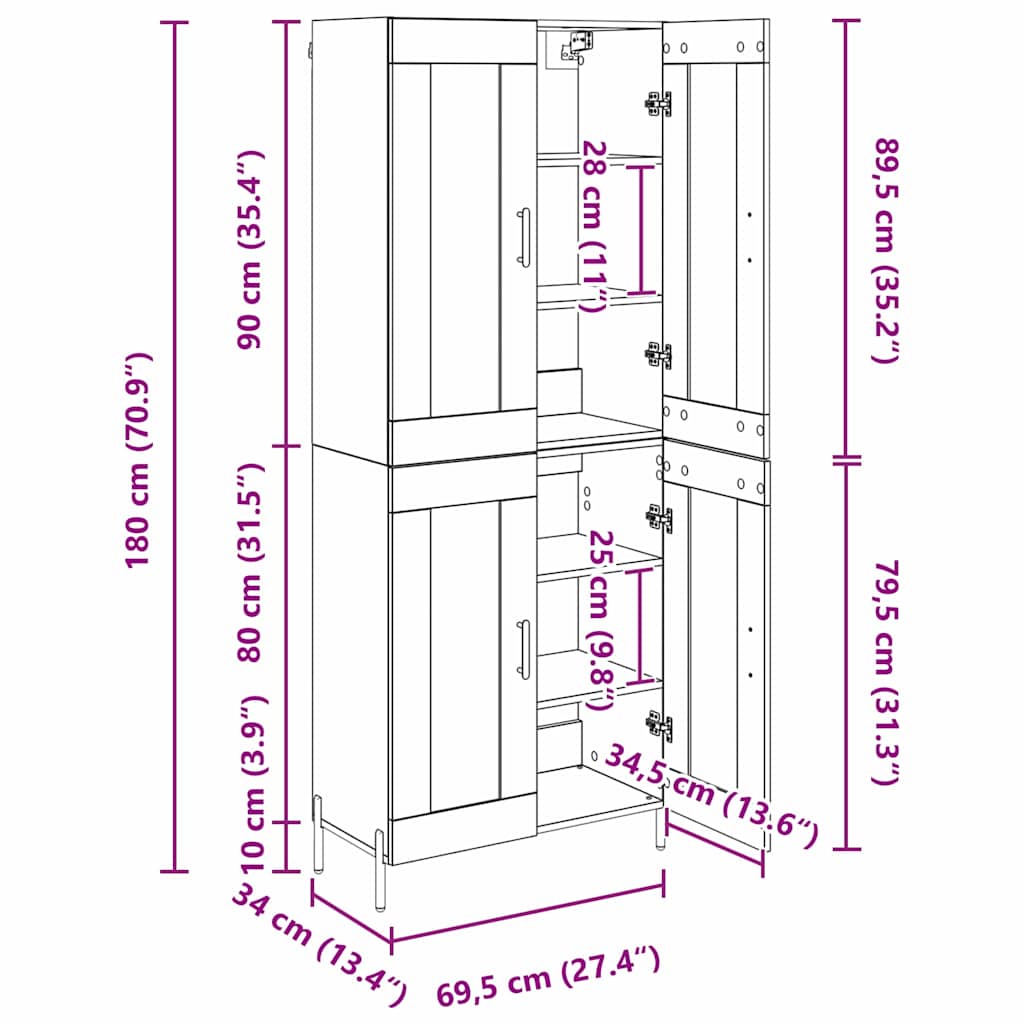 Highboard 2 pcs Crni hrast Konstruirano drvo