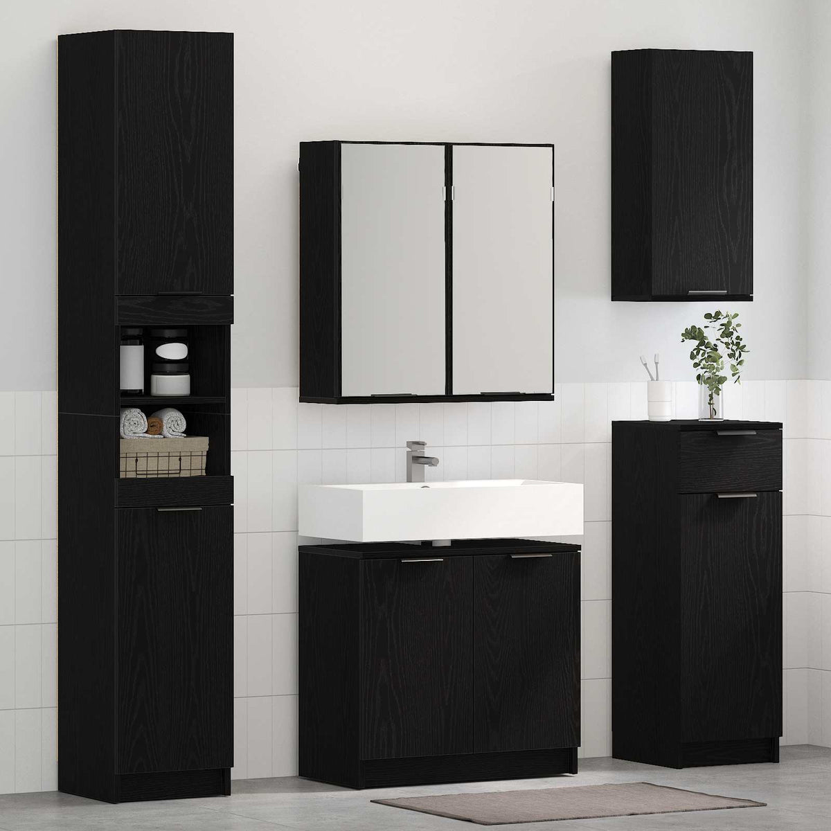 Set namještaja za kupaonicu 3 kom. Crni hrast Crna 64,5 x 33,5 x 59 cm