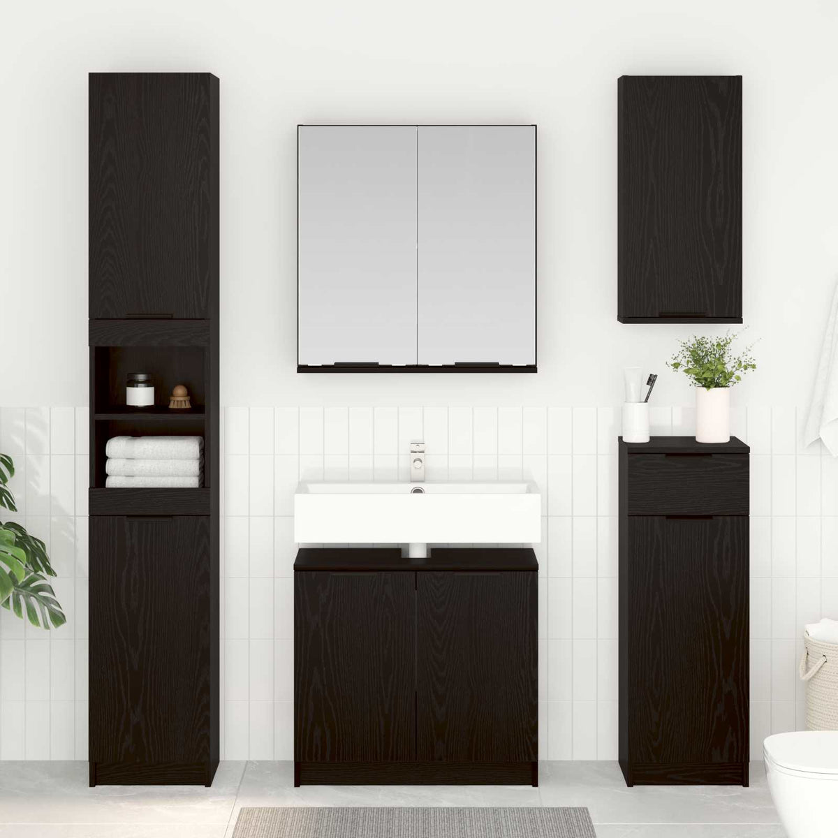 Set namještaja za kupaonicu 3 kom. Crni hrast Crna 64,5 x 33,5 x 59 cm