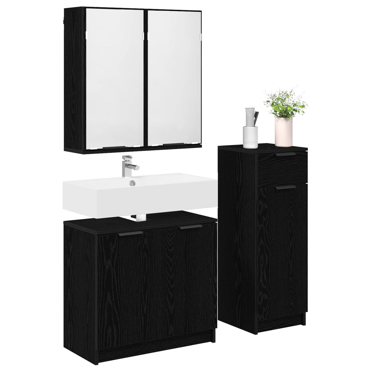 Set namještaja za kupaonicu 3 kom. Crni hrast Crna 64,5 x 33,5 x 59 cm