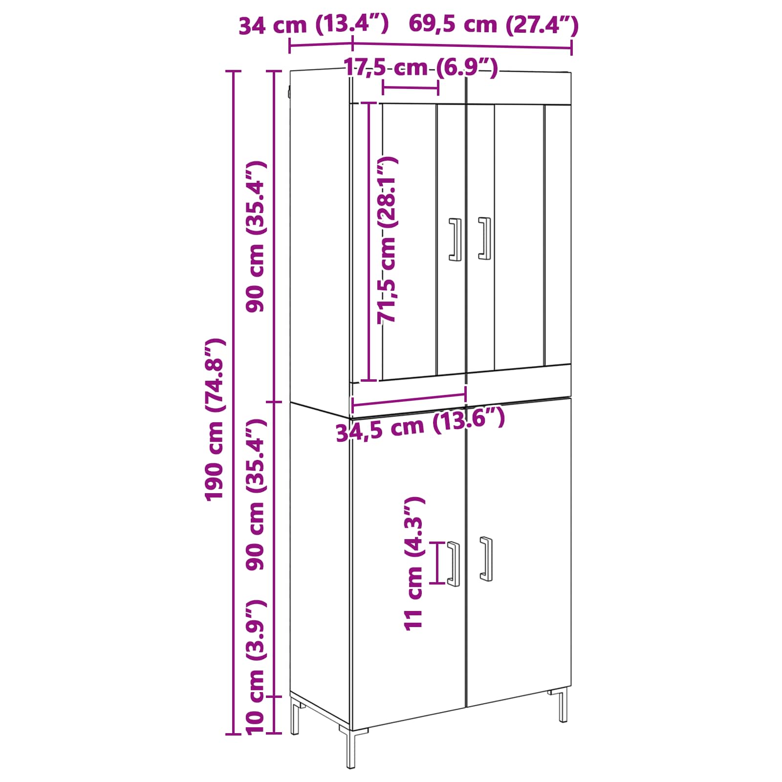 Highboard 2 pcs Crni hrast Konstruirano drvo