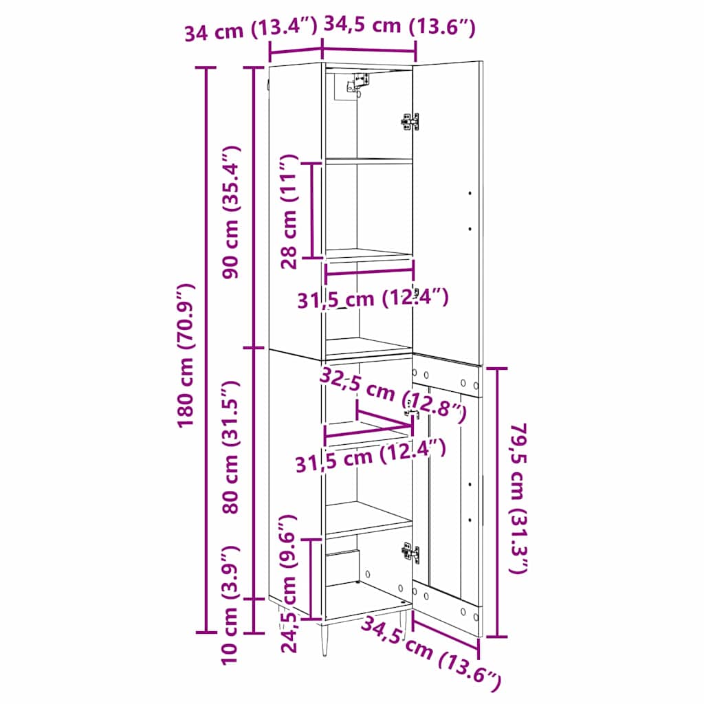 Highboard 2 pcs Crni hrast Konstruirano drvo