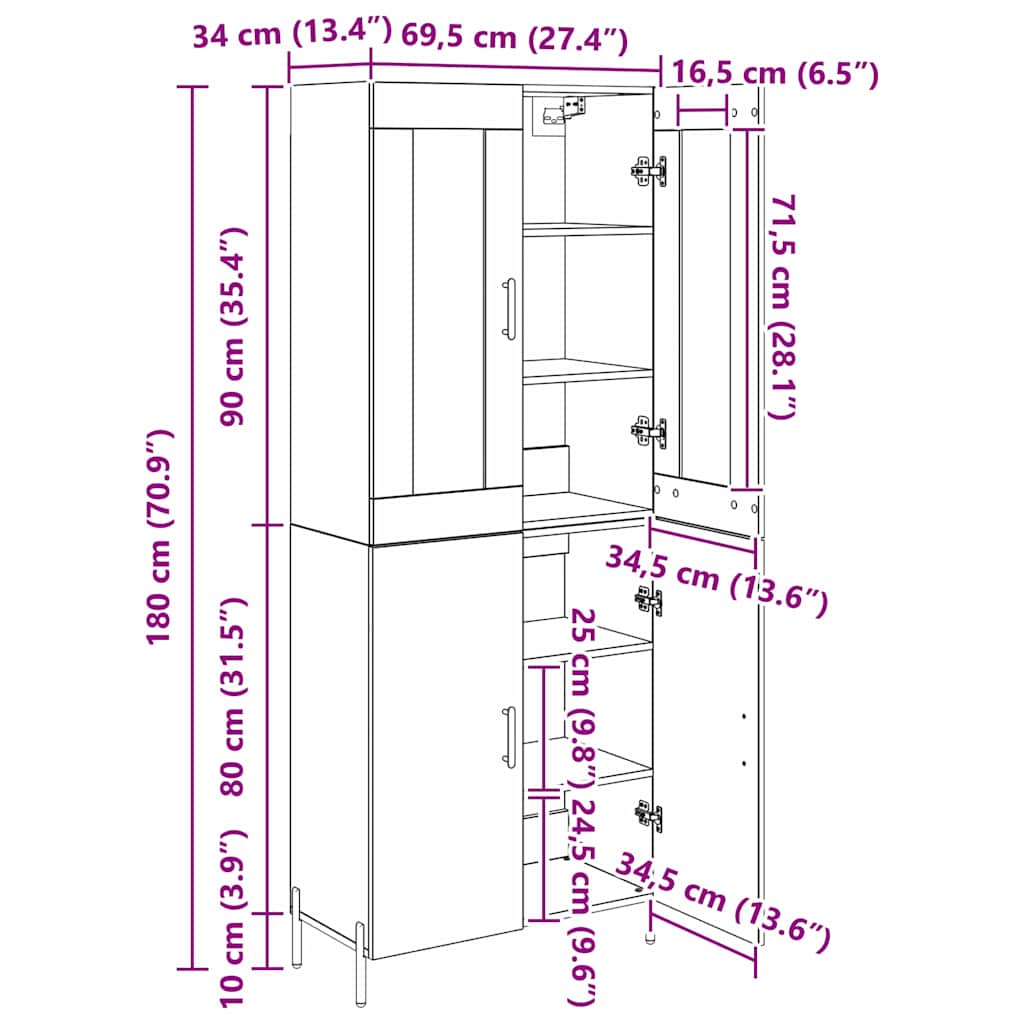Highboard 2 pcs Crni hrast Konstruirano drvo