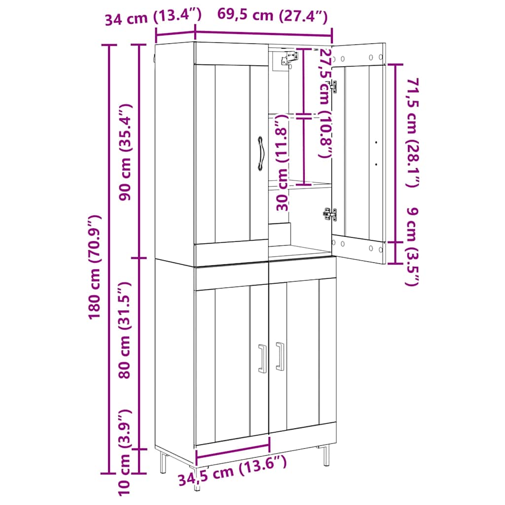 Highboard 2 pcs Crni hrast Konstruirano drvo