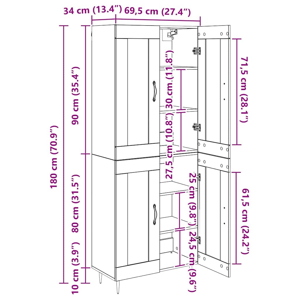 Highboard 2 pcs Crni hrast Konstruirano drvo
